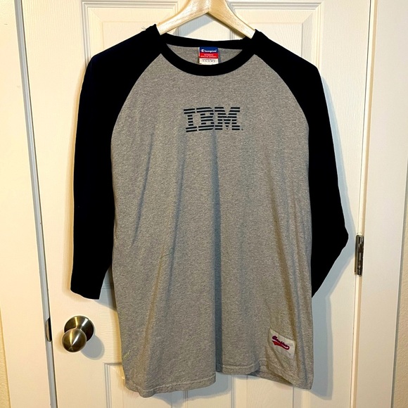 VTG 90s/Y2K Champion black / gray raglan tee w/ IBM graphic unisex sz L